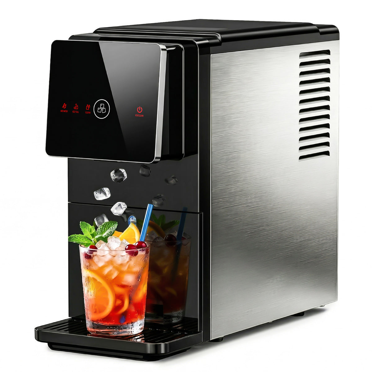 17.9 in. 33 lb. Nugget ice Countertop Portable Ice Maker in Black