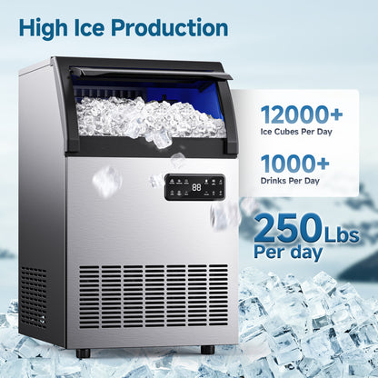 SIMZLIFE Commercial Ice Maker 200Lbs/24H, NSF Certified, Stainless Steel, Auto Cleaning