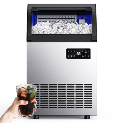 SIMZLIFE Commercial Ice Maker 200Lbs/24H, NSF Certified, Stainless Steel, Auto Cleaning