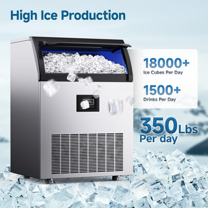 SIMZLIFE Commercial Ice Maker 300Lbs/24H with 33LB Storage Bin, Stainless Steel