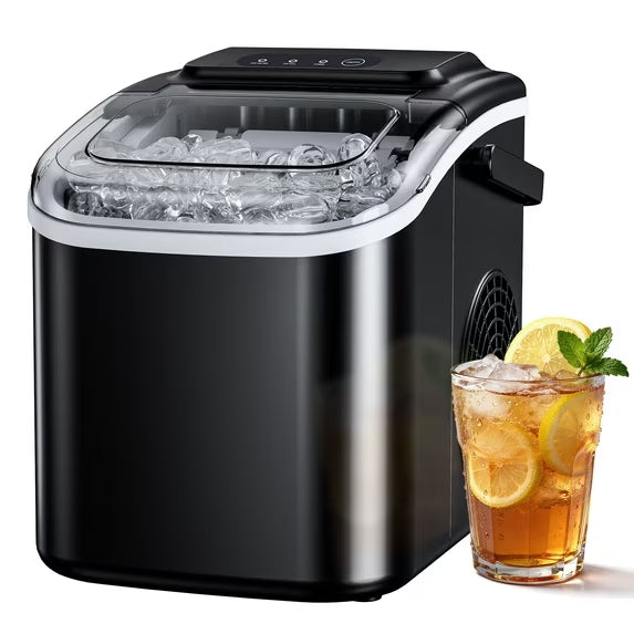 Simzlife Ice Maker Countertop, 9 Cubes Ready in 6 Mins, 26lbs in 24Hrs, Self-Cleaning Ice Machine with Ice Scoop and Basket, 2 Sizes of Bullet Ice for Home Kitchen Office Bar Party