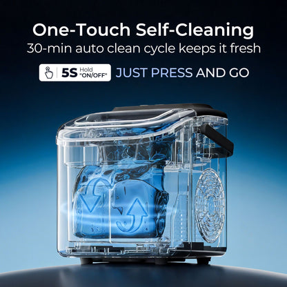 Simzlife Ice Maker Countertop, 9 Cubes Ready in 6 Mins, 26lbs in 24Hrs, Self-Cleaning Ice Machine with Ice Scoop and Basket, 2 Sizes of Bullet Ice for Home Kitchen Office Bar Party
