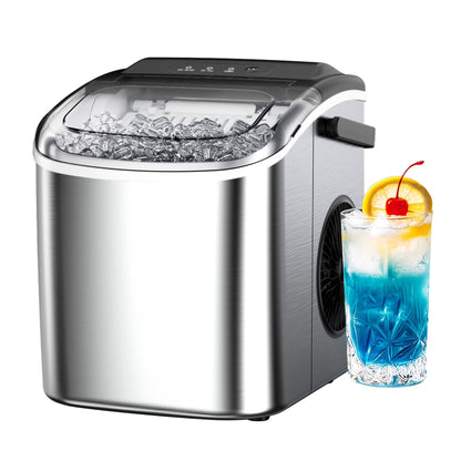 Simzlife 26 lbs/24H Countertop Ice Maker Machine, 9 Bullet-Shaped Ice in 6 Min, Auto-Cleaning, White