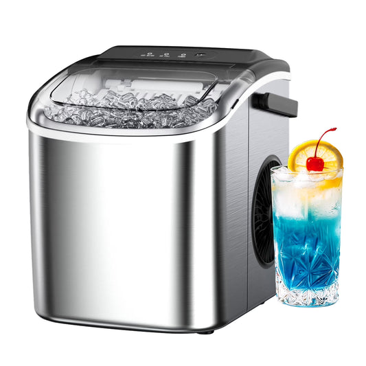 Simzlife 26 lbs/24H Countertop Ice Maker Machine, 9 Bullet-Shaped Ice in 6 Min, Auto-Cleaning, White