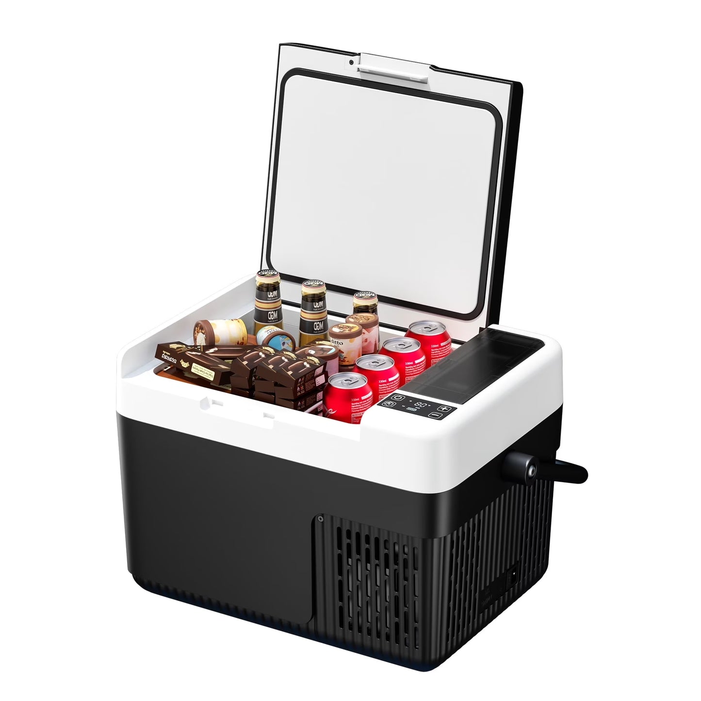 Simzlife 12V Car Refrigerator - 12QT Electric Cooler with Handle, DC/AC, -4℉~68℉, RV Freezer Fridge for RV/Camping/Travel/Truck/Home, Black
