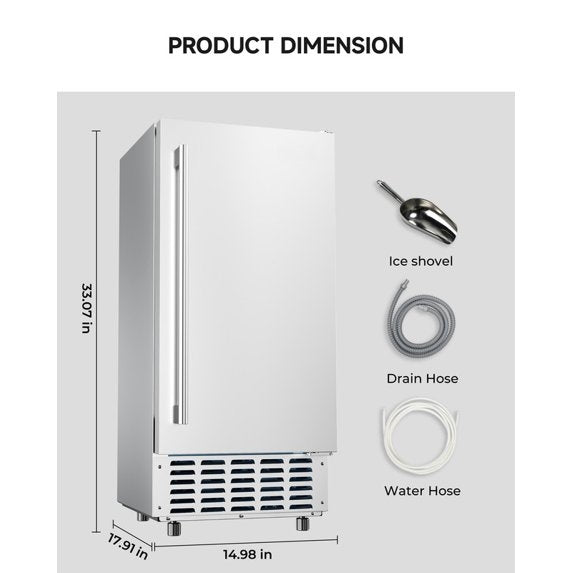 SIMZLIFE Nugget Ice Maker 66Lbs/24H, Built-in/Freestanding, Self-Cleaning, Home Bar, Silver