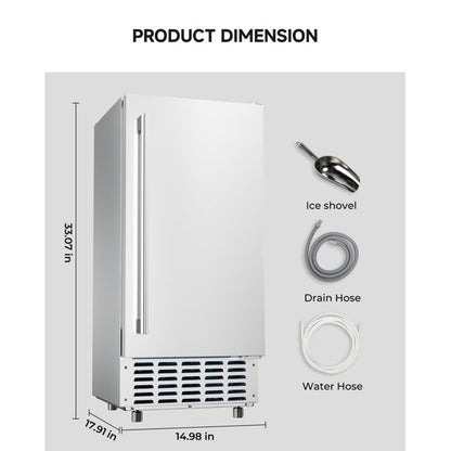 SIMZLIFE Nugget Ice Maker 66Lbs/24H, Built-in/Freestanding, Self-Cleaning, Home Bar, Silver