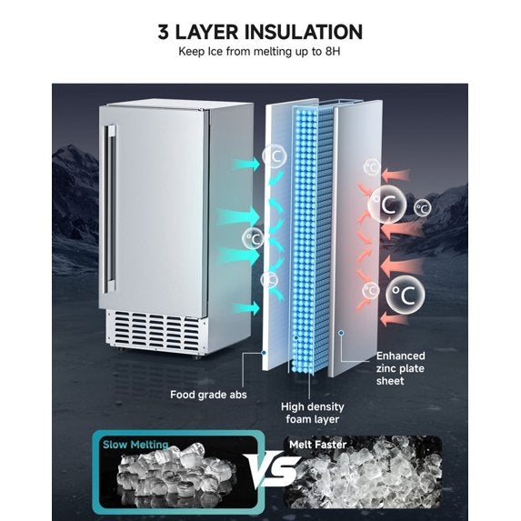 SIMZLIFE Nugget Ice Maker 66Lbs/24H, Built-in/Freestanding, Self-Cleaning, Home Bar, Silver