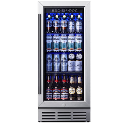 Simzlife 15" Built-in Beverage Refrigerator, 130 Cans Beverage Cooler, Under Counter Beer Fridge for Soda, Water, Wine for Kitchen, Bar or Office