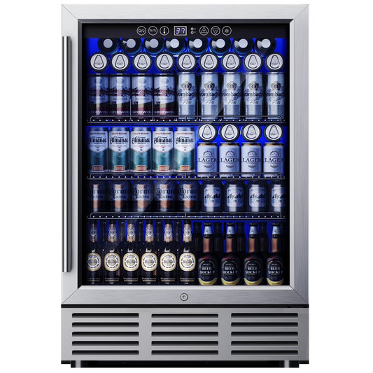 Simzlife 24 Inch Beverage Refrigerator, 180 Can Built-in Beverage Cooler, Under Counter Beer Fridge with Glass Door for Soda, Water, Wine - For Kitchen, Bar or Office