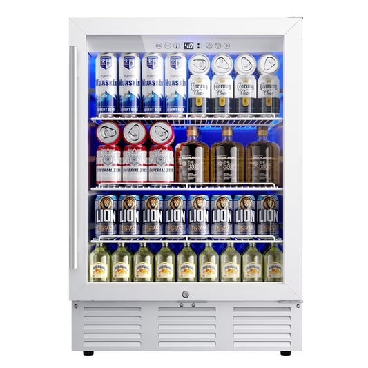 Simzlife 24 Inch Beverage Refrigerator, Built-in 180 Can Beverage Cooler with Glass Door, For Kitchen, Office or Bar