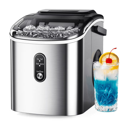 Simzlife Countertop Ice Maker with Handle, 9 bullet ice in 6 Mins, 26Lbs/24H, Self-Cleaning, Portable Ice Maker with Basket and Scoop