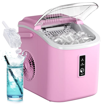 Simzlife Countertop Ice Maker with Handle,Portable Ice Machine with Basket and Scoop, 9 Bullet Ice In 6 Mins, 26Lbs/24H, Self-Cleaning