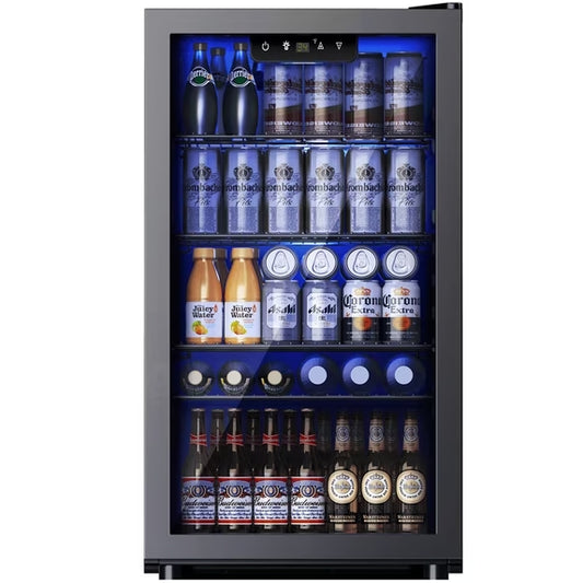 Simzlife 130 Can Beverage Refrigerator with Glass Door for Home, 17.3 in D, 31.3 in H