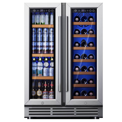 Simzlife 24'' 20 Bottle and 60 Can Wine Fridge & Beverage Refrigerator Dual Zone with Glass Door for Home, 34.3 in H