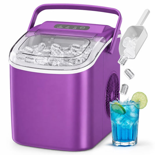Simzlife Countertop Ice Maker Machine with Handle, 26lbs Per Day, 9 Ice Cubes Ready in 6 Mins, Auto-Cleaning Portable Ice Maker with Basket and Scoop, for Home/Kitchen/Camping/RV