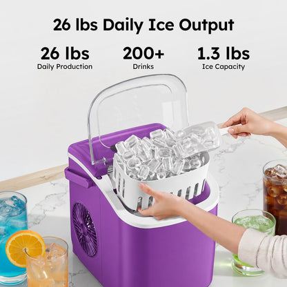 Simzlife Countertop Ice Maker Machine with Handle, 26lbs Per Day, 9 Ice Cubes Ready in 6 Mins, Auto-Cleaning Portable Ice Maker with Basket and Scoop, for Home/Kitchen/Camping/RV