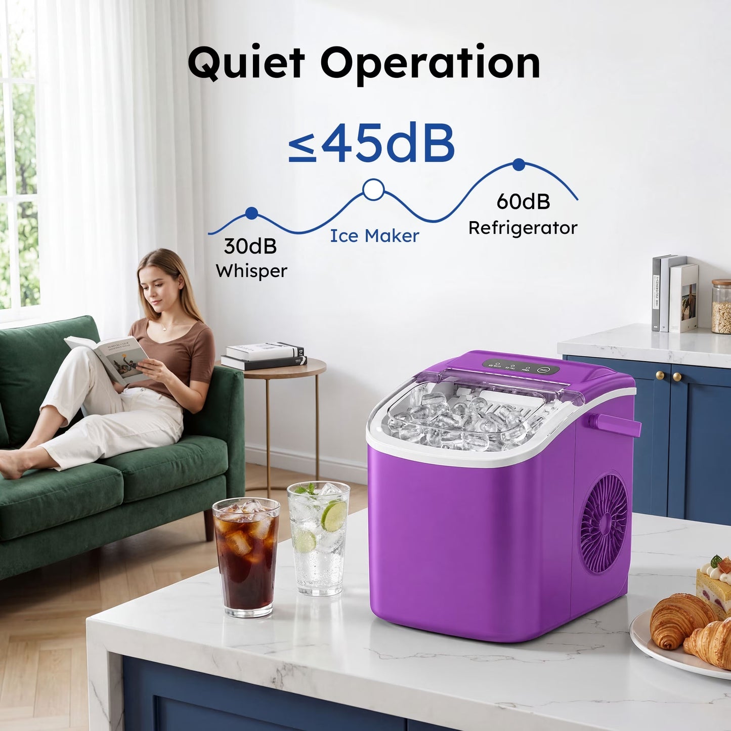 Simzlife Countertop Ice Maker Machine with Handle, 26lbs Per Day, 9 Ice Cubes Ready in 6 Mins, Auto-Cleaning Portable Ice Maker with Basket and Scoop, for Home/Kitchen/Camping/RV