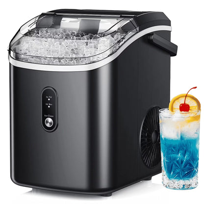 Simzlife Nugget Countertop Ice Maker with Soft Chewable Pellet Ice, Portable Ice Machine with Handle, Ready in 6 Mins, 33lbs Per Day, Self-Cleaning, for Home, Kitchen, Office, Black