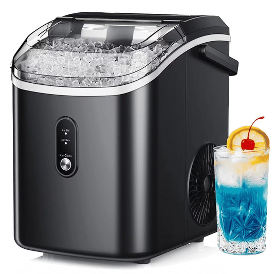 Simzlife Nugget Countertop Ice Maker with Soft Chewable Pellet Ice, Portable Ice Machine with Handle, Ready in 6 Mins, 33lbs Per Day, Self-Cleaning, for Home, Kitchen, Office, Black