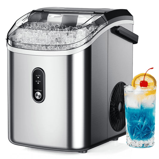 Simzlife Nugget Ice Maker Countertop with Soft Chewable Ice, 34lbs/24H, Ready in 6 Mins, Self-Cleaning, Pebble Portable Ice Machine for Home,Kitchen,Office, Silver