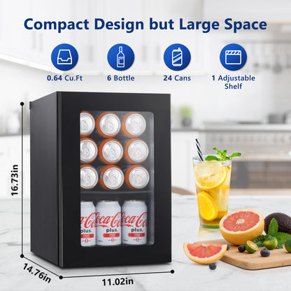 Simzlife 6 Bottles and 24 Cans Mini Beverage Refrigerator & Portable Wine Cooler Refrigerator with Glass Door, Mini Countertop Wine Fridge for Home/Office/Bar,Black