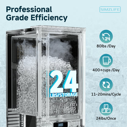 SIMZLIFE Built-in Commercial Ice Maker 80Lbs/24H, Under Counter or Freestanding, Self-Cleaning, Kitchen & Bar, Black