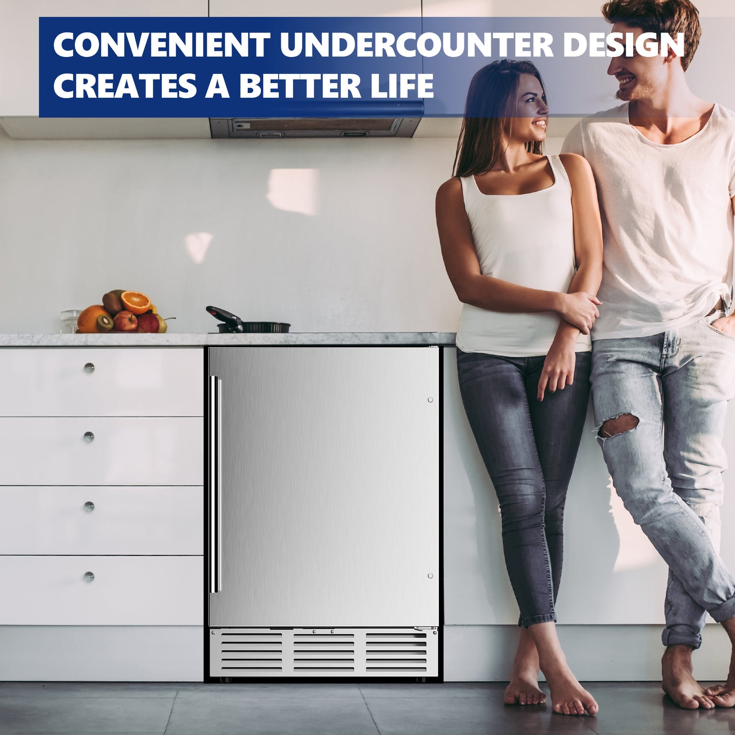 Simzlife 4.9 Cu.ft. Undercounter Freestanding Stainless Steel Door Beverage Refrigerator, 23.4 in W, 34.25 in H