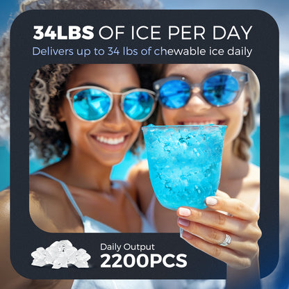 Simzlife Nugget Countertop Ice Maker with Soft Chewable Pellet Ice, Portable Ice Machine with Handle, Ready in 6 Mins, 33lbs Per Day, Self-Cleaning, for Home, Kitchen, Office, Black