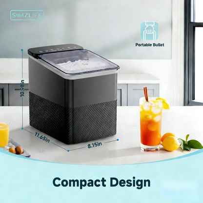 Simzlife Countertop Ice Maker, 9 Bullet Ice in 6 Minutes, 26 lbs/Day, Self-Cleaning, Dual Ice Sizes Includes Ice Scoop & Basket, for Home, Office & Parties