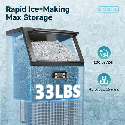 Simzlife 17.3 in. 100 lb. /24H Full Ice Sizes Commercial Ice Maker in Black, 33 lb. Storage Bin, Ice Full Alert and Auto-Cleaning