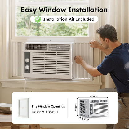SIMZLIFE 5,000 BTU Window Air Conditioner, Cools Up To 150 Sq Ft, Knob