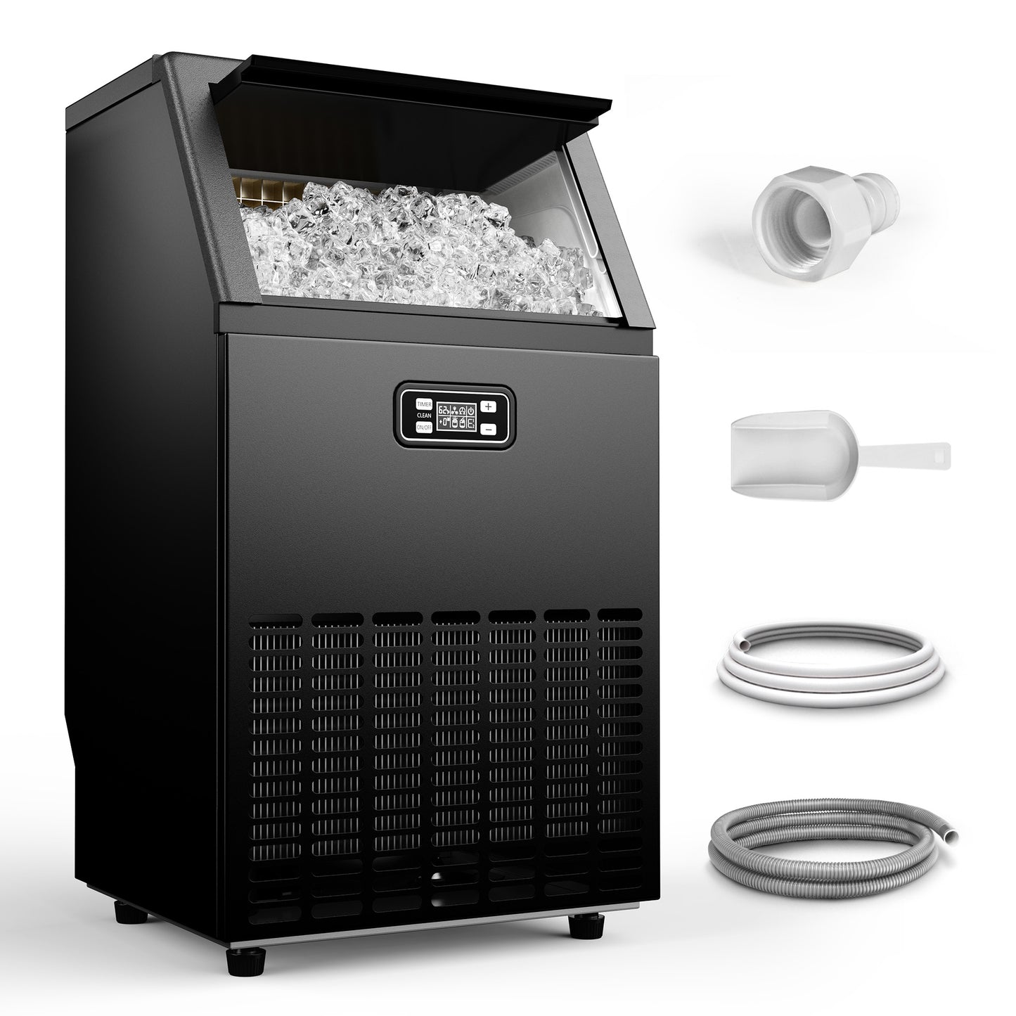 Simzlife 17.3 in. 100 lb. /24H Full Ice Sizes Commercial Ice Maker in Black, 33 lb. Storage Bin, Ice Full Alert and Auto-Cleaning