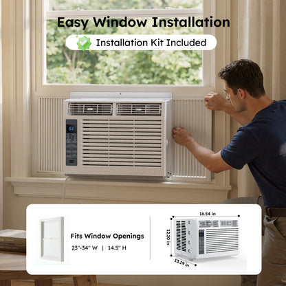 SIMZLIFE 6,000 BTU Window Air Conditioner, Cools Up To 250 Sq Ft, 3 Cooling Modes, Remote Control