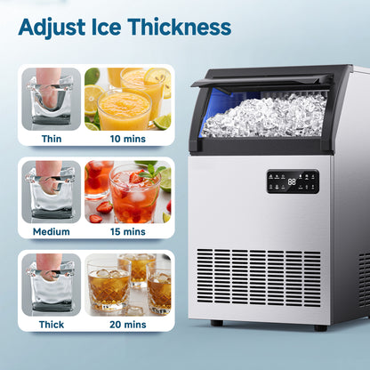 SIMZLIFE Commercial Ice Maker 200Lbs/24H, NSF Certified, Stainless Steel, Auto Cleaning
