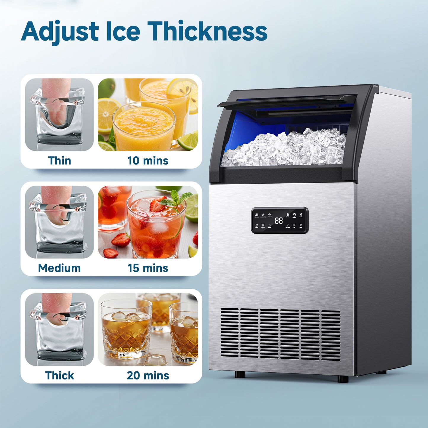 SIMZLIFE Commercial Ice Maker 100Lbs/24H, Stainless Steel, Auto Cleaning, Restaurant & Bar