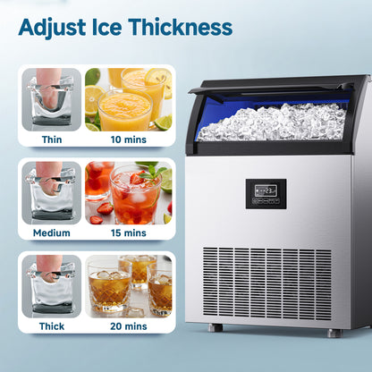 SIMZLIFE Commercial Ice Maker 300Lbs/24H with 33LB Storage Bin, Stainless Steel