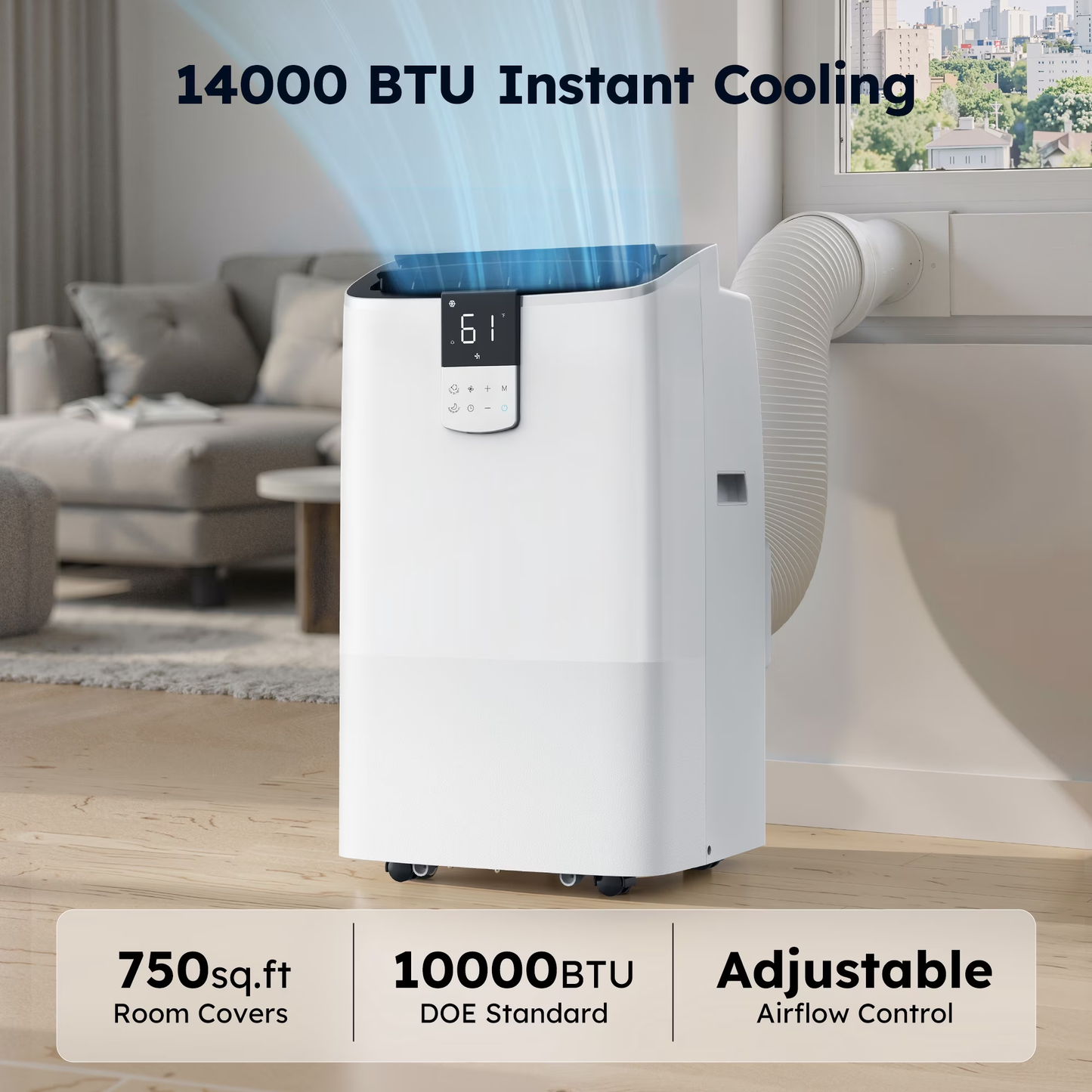 SIMZLIFE 14000 BTU Portable Air Conditioner with WIFI for Room, Portable AC Unit with Remote Control, White