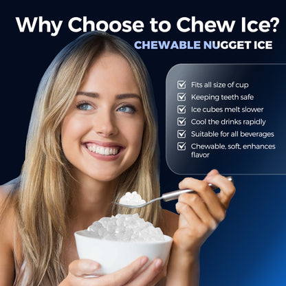 Simzlife Nugget Countertop Ice Maker with Soft Chewable Pellet Ice, Portable Ice Machine with Handle, Ready in 6 Mins, 33lbs Per Day, Self-Cleaning, for Home, Kitchen, Office, Black