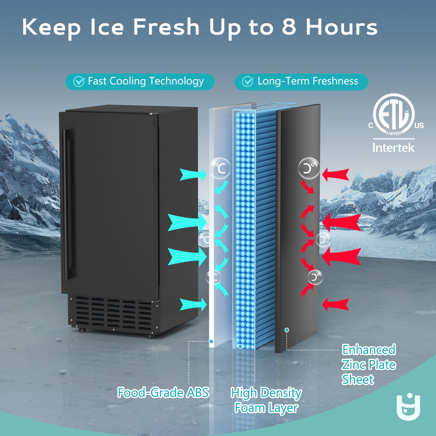 SIMZLIFE Nugget Ice Maker 66Lbs/24H, Built-in or Freestanding, Self-Cleaning, Home Bar, Black