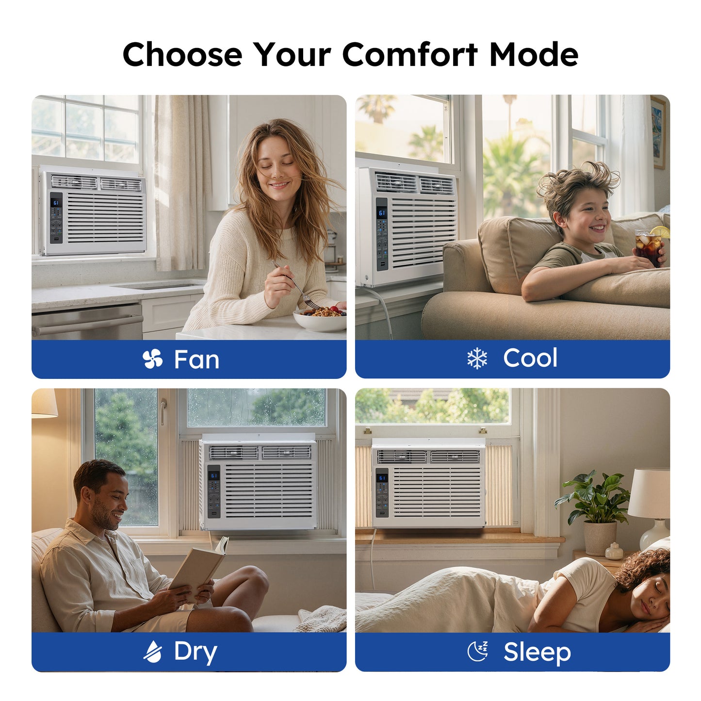SIMZLIFE 6,000 BTU Window Air Conditioner, Cools Up To 250 Sq Ft, 3 Cooling Modes, Remote Control