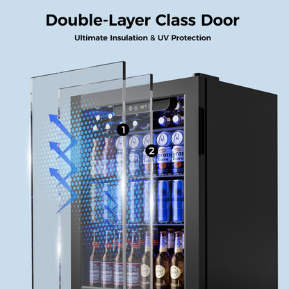 Simzlife 100 Can Beverage Refrigerator and Cooler with Glass Door for Home, 18.8 in D, 25 in H, Black