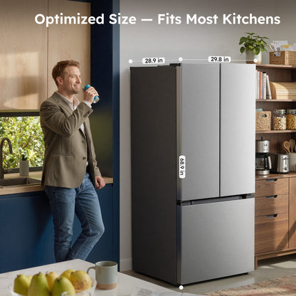 Simzlife 17.5 Cu. ft.  Counter-Depth Refrigerator, French Door Refrigerator with Bottom Freezer, Stainless Steel