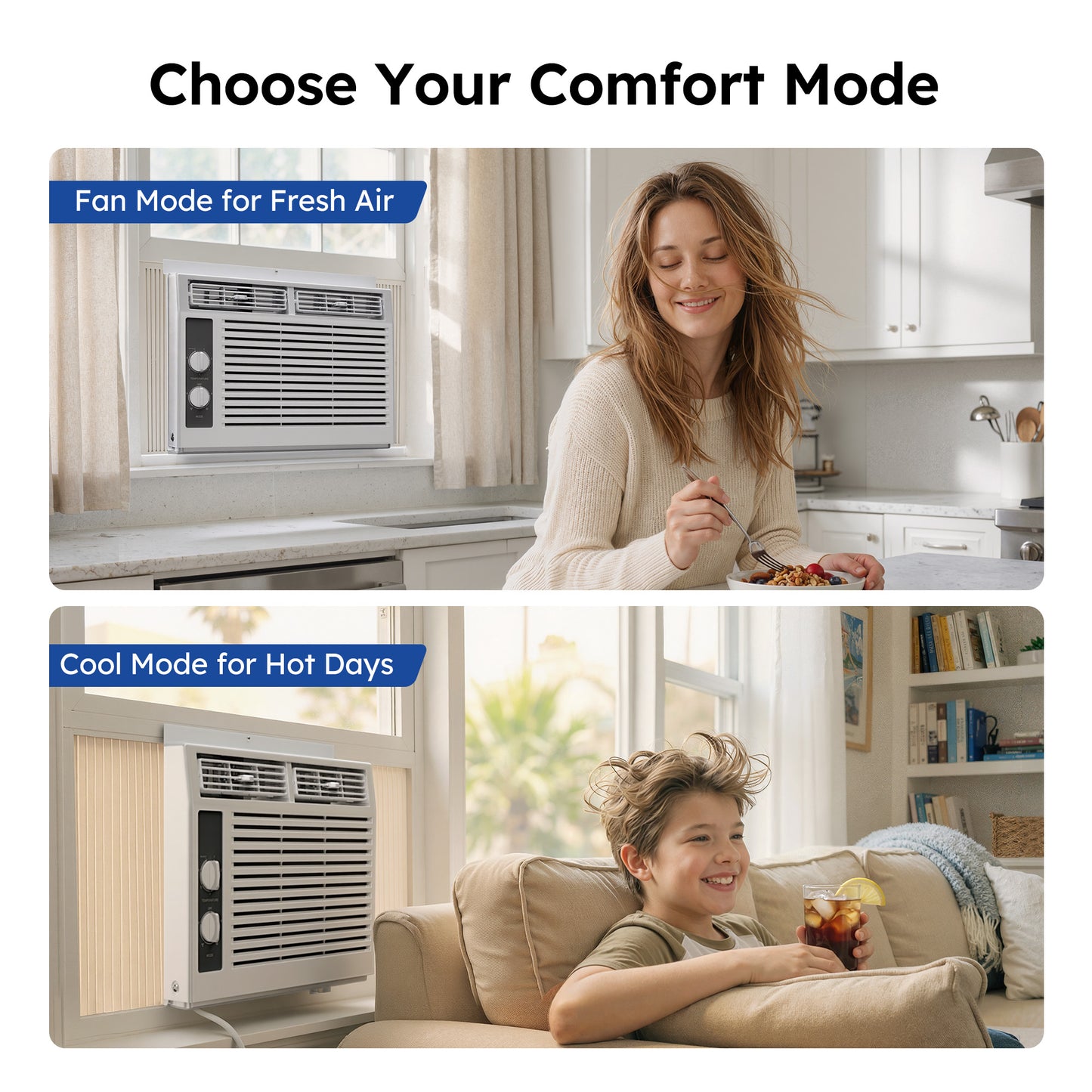 SIMZLIFE 5,000 BTU Window Air Conditioner, Cools Up To 150 Sq Ft, Knob