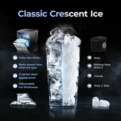Simzlife Crescent Ice Makers Countertop, 35Lbs/24H, 16Pcs in 12Mins, Auto Deep Cleaning, Timer, Portable Crescent Ice Maker Countertop with Crystal-Clear Ice Cubes for Home/Office/Party