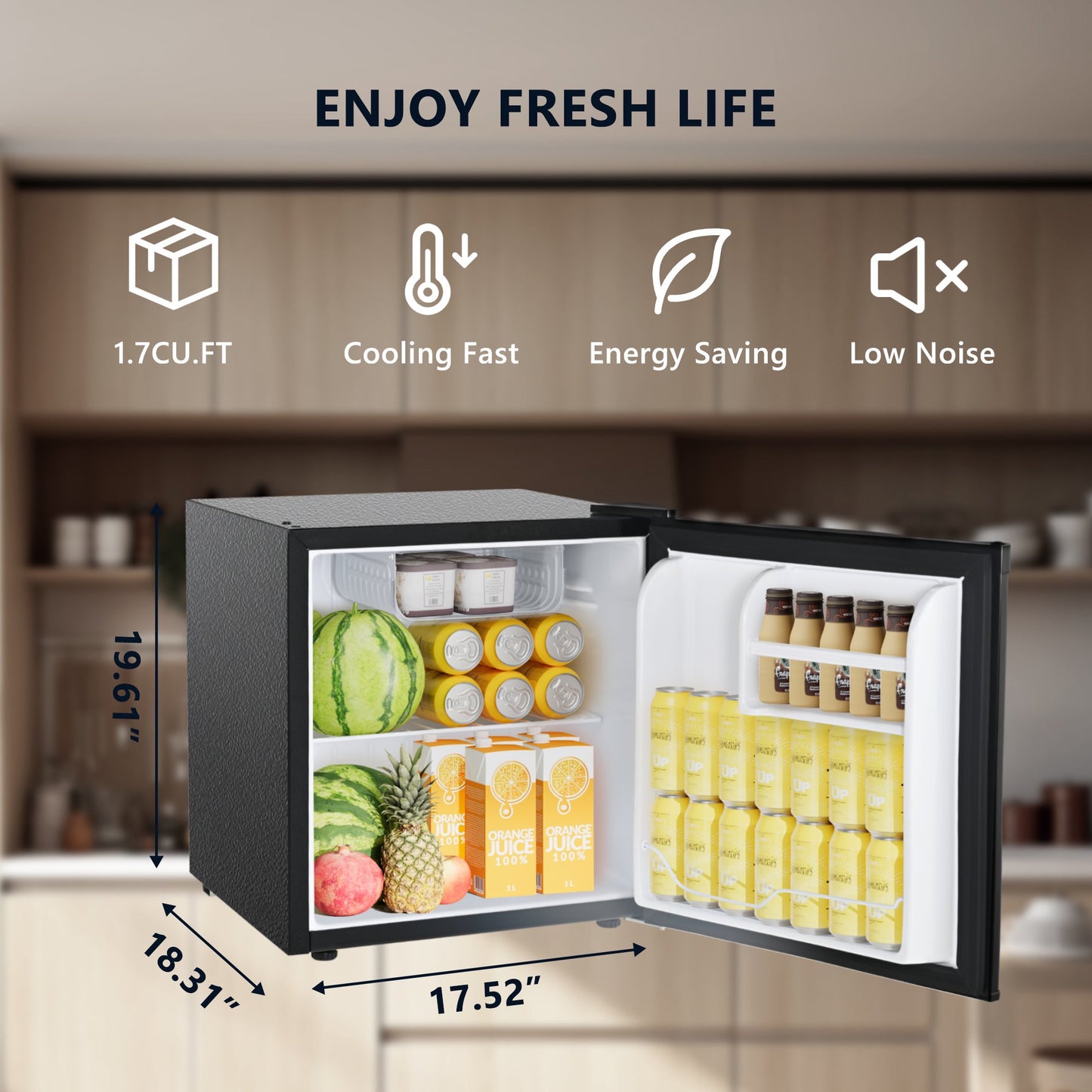 Simzlife 1.6 Cu.ft Single Door Mini Refrigerator with Freezer, 18.3 in W, 19.6 in H, Black