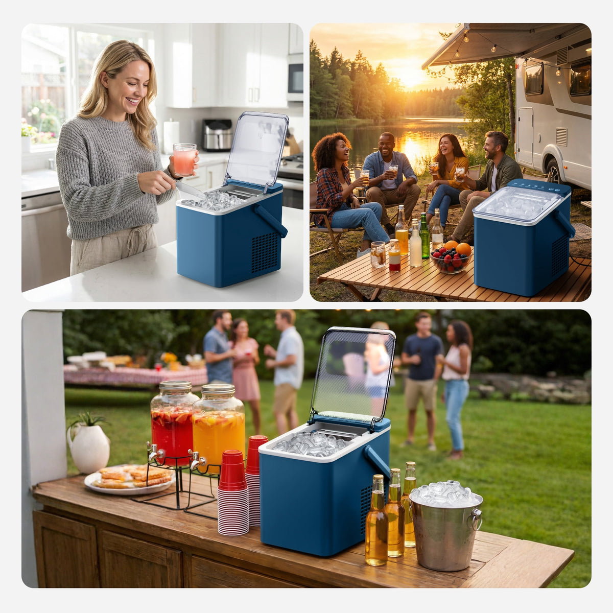 SIMZLIFE Portable Countertop Ice Maker, 26 Lbs/Day, 9 Bullet Ice Cubes in 6 Minutes, 2 Ice Sizes, Self-Cleaning Ice Machine, Blue