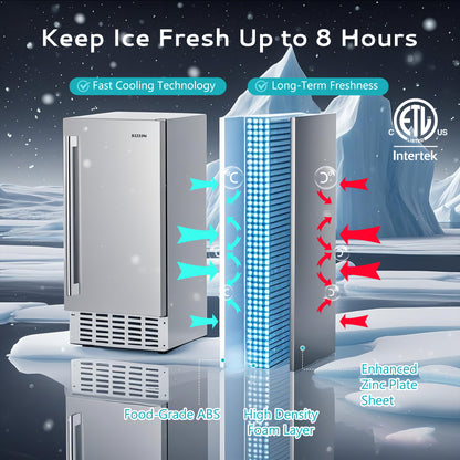 Simzlife 15" Nugget Ice Maker, 66 lbs/24H Built-In or Freestanding, Auto-Cleaning, Ice-Full Alert, Silver