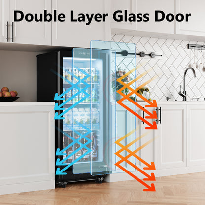 Simzlife Commercial Merchandiser Refrigerator, 6 Cu.ft Glass Door Display Fridge , Digital Temperature Control, Lockable Door, Black