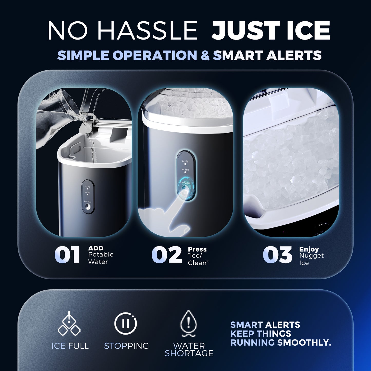 Simzlife Nugget Countertop Ice Maker with Soft Chewable Pellet Ice, Portable Ice Machine with Handle, Ready in 6 Mins, 33lbs Per Day, Self-Cleaning, for Home, Kitchen, Office, Black